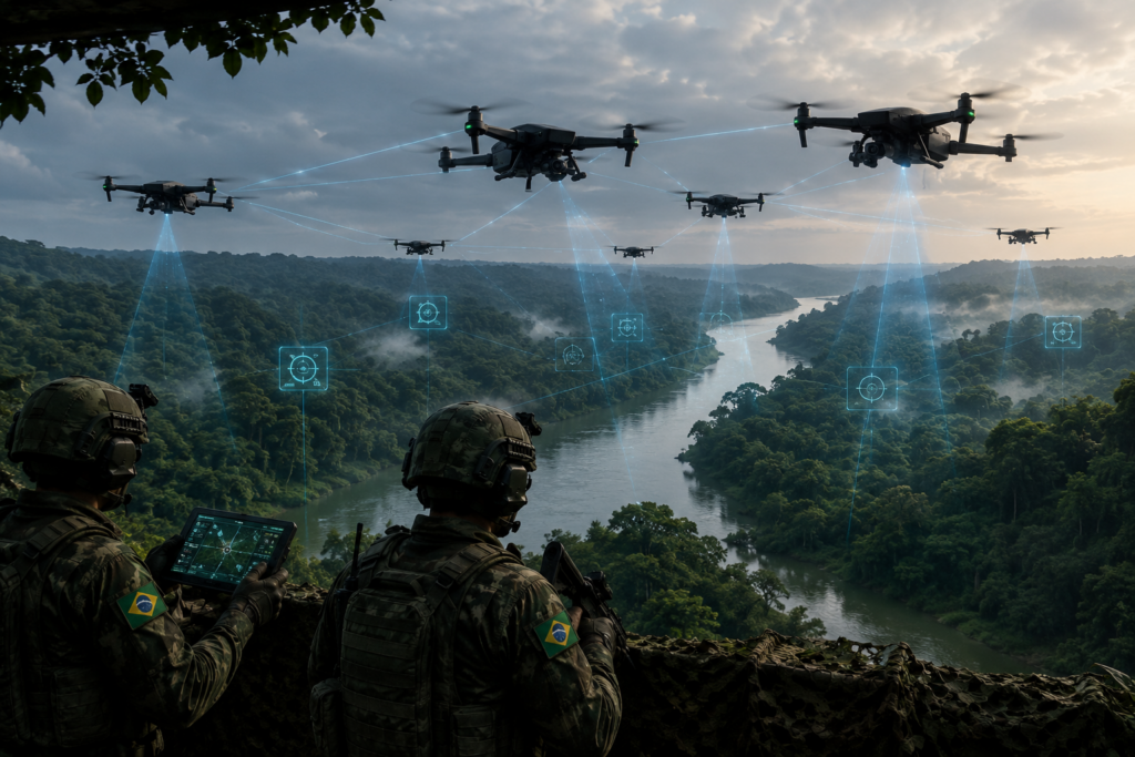Enxame de drones Brasil em operação militar